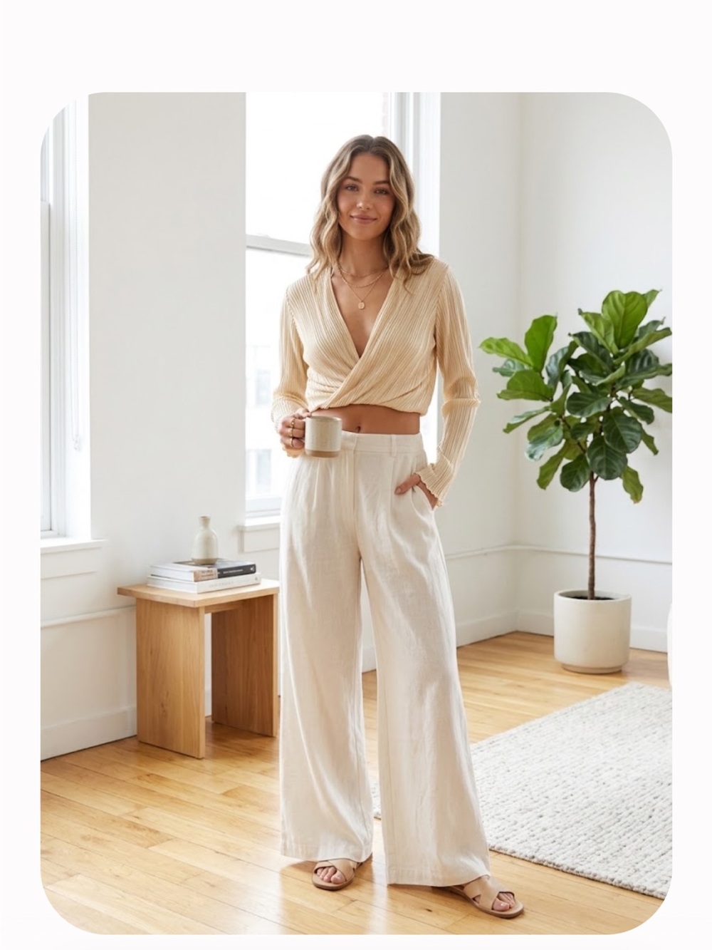 12th Tribe Cream Cropped Wrap Top